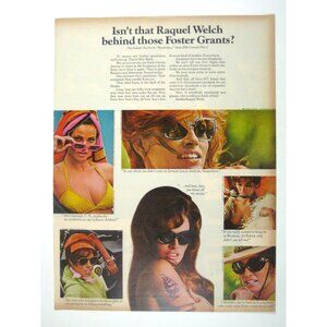 Raquel Welch Foster Grant Sunglasses 1960s Vintage Print AD Bikini Whose Behind